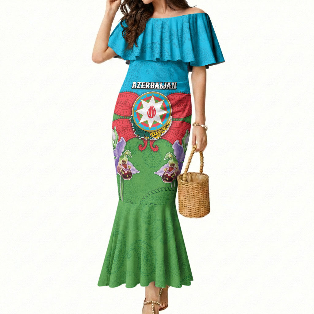 Personalized Azerbaijan Mermaid Dress Khari Bulbul Buta Pattern Emblem Flame