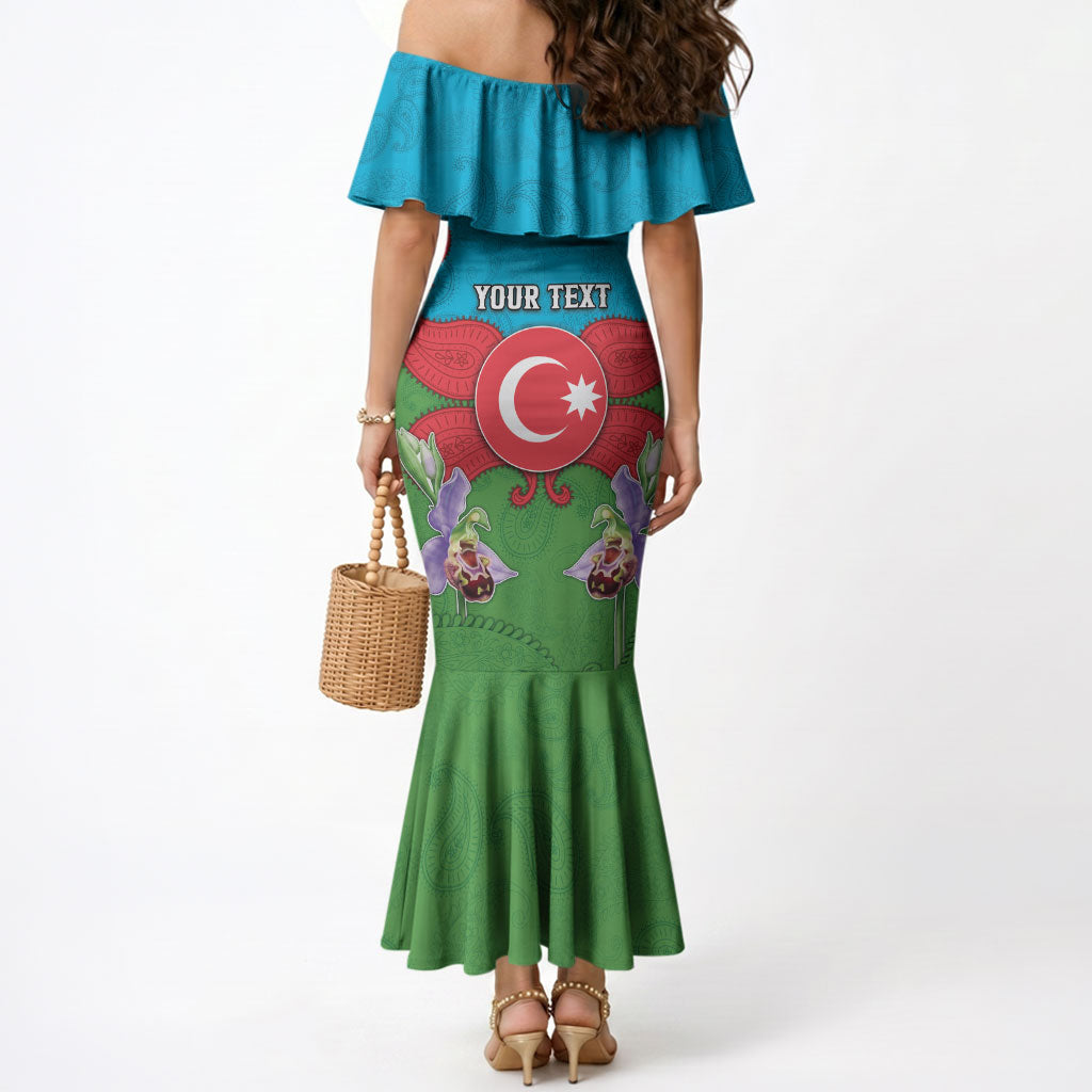 Personalized Azerbaijan Mermaid Dress Khari Bulbul Buta Pattern Emblem Flame