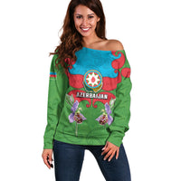 Personalized Azerbaijan Off Shoulder Sweater Khari Bulbul Buta Pattern Emblem Flame