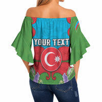 Personalized Azerbaijan Off Shoulder Wrap Waist Top Khari Bulbul Buta Pattern Emblem Flame