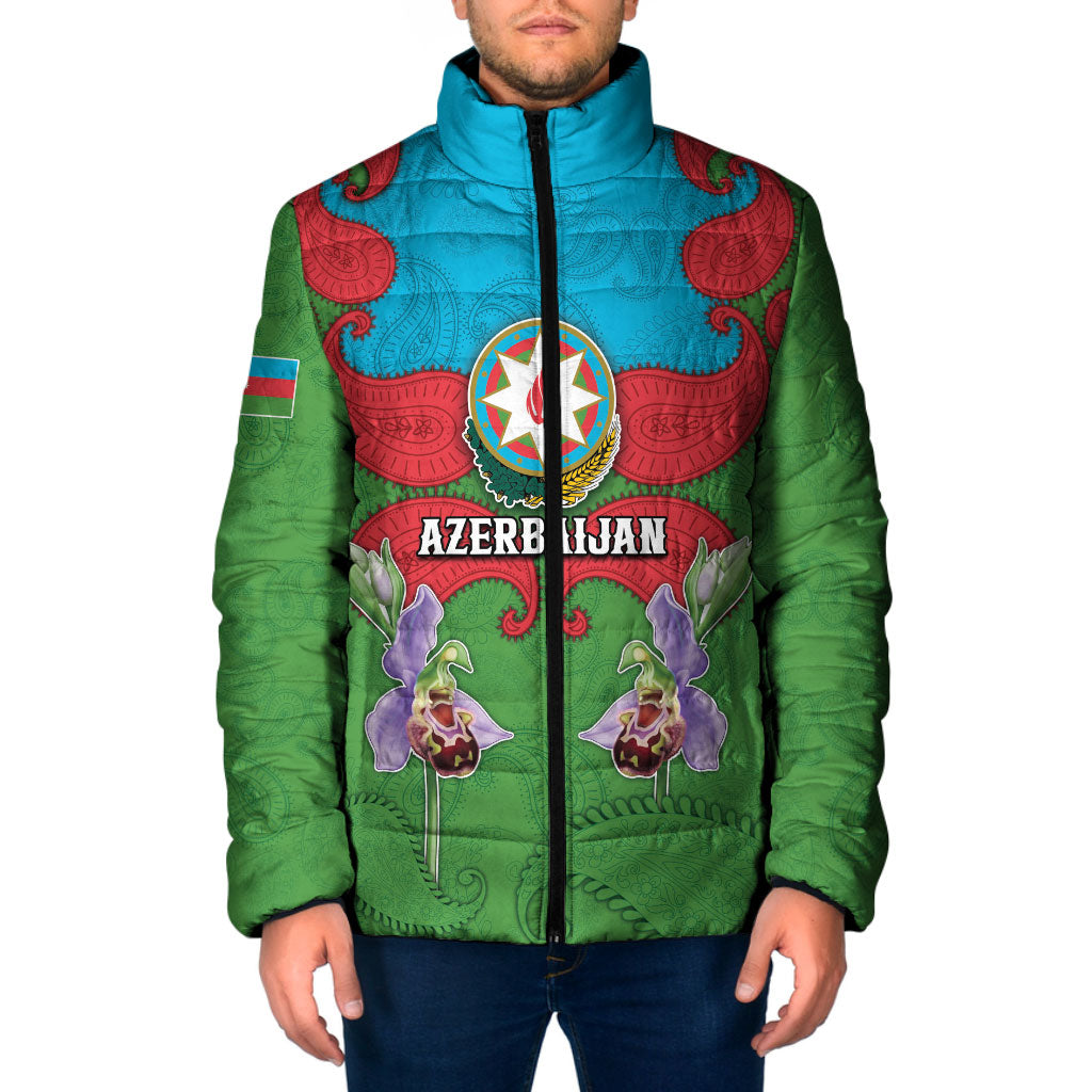 Personalized Azerbaijan Padded Jacket Khari Bulbul Buta Pattern Emblem Flame