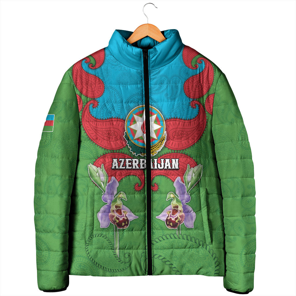 Personalized Azerbaijan Padded Jacket Khari Bulbul Buta Pattern Emblem Flame