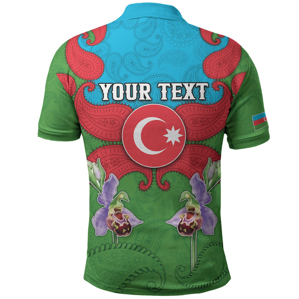 Personalized Azerbaijan Polo Shirt Khari Bulbul Buta Pattern Emblem Flame