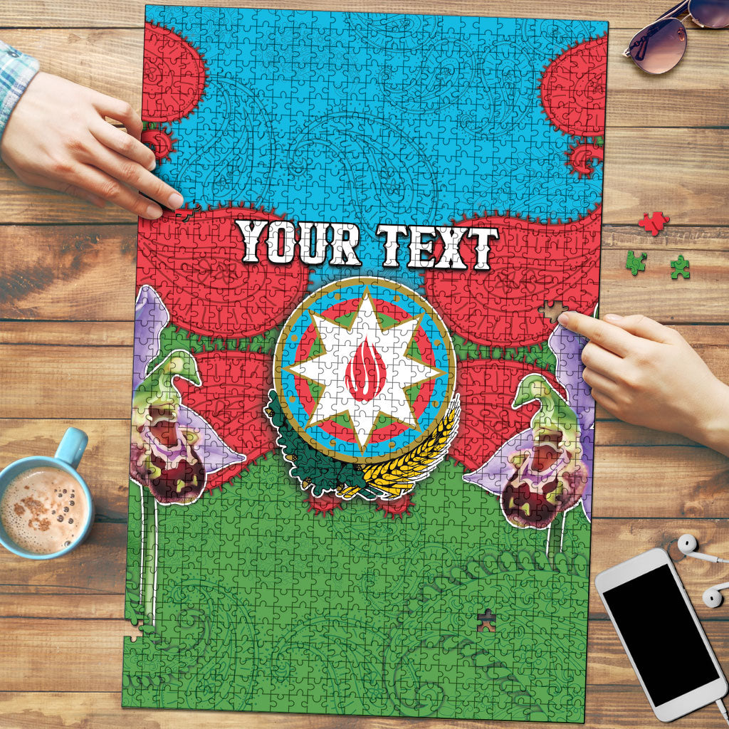 Personalized Azerbaijan Puzzle Khari Bulbul Buta Pattern Emblem Flame