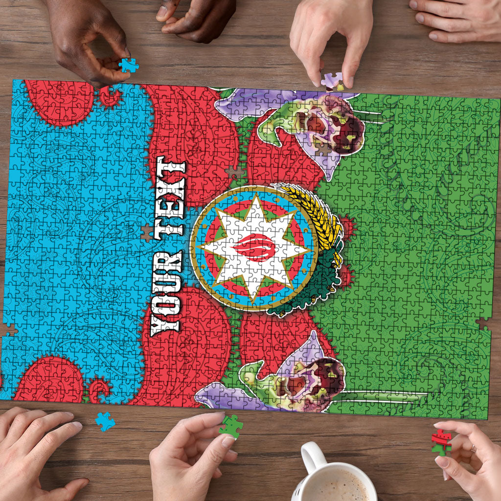 Personalized Azerbaijan Puzzle Khari Bulbul Buta Pattern Emblem Flame