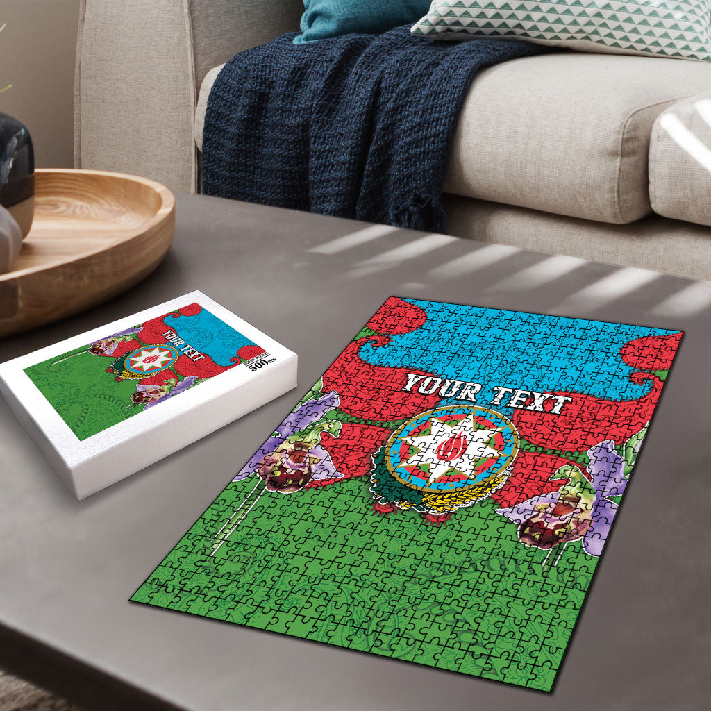 Personalized Azerbaijan Puzzle Khari Bulbul Buta Pattern Emblem Flame