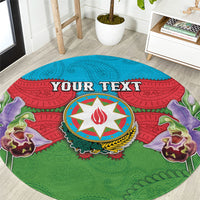 Personalized Azerbaijan Round Carpet Khari Bulbul Buta Pattern Emblem Flame