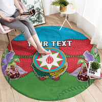 Personalized Azerbaijan Round Carpet Khari Bulbul Buta Pattern Emblem Flame