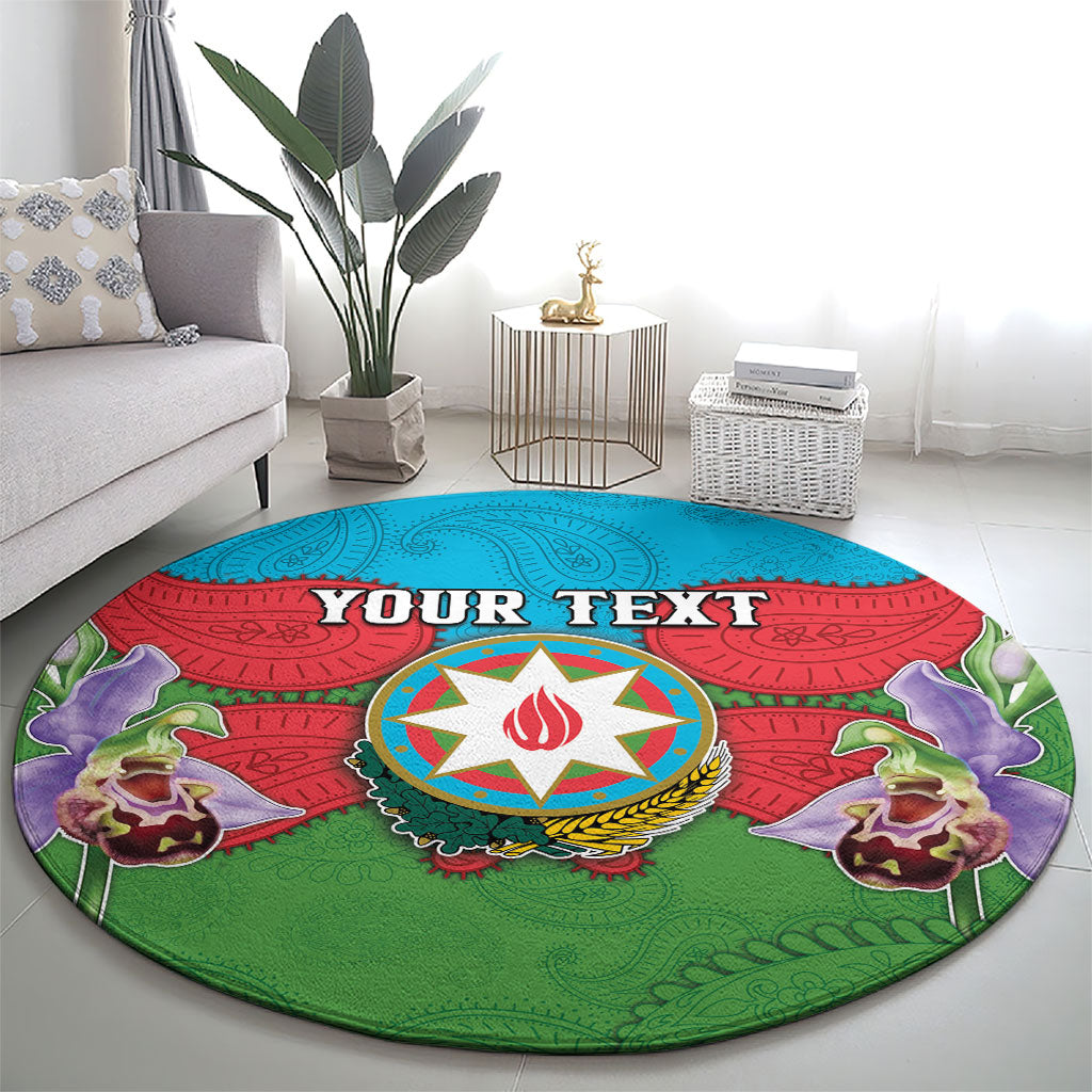 Personalized Azerbaijan Round Carpet Khari Bulbul Buta Pattern Emblem Flame