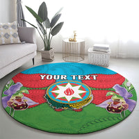Personalized Azerbaijan Round Carpet Khari Bulbul Buta Pattern Emblem Flame