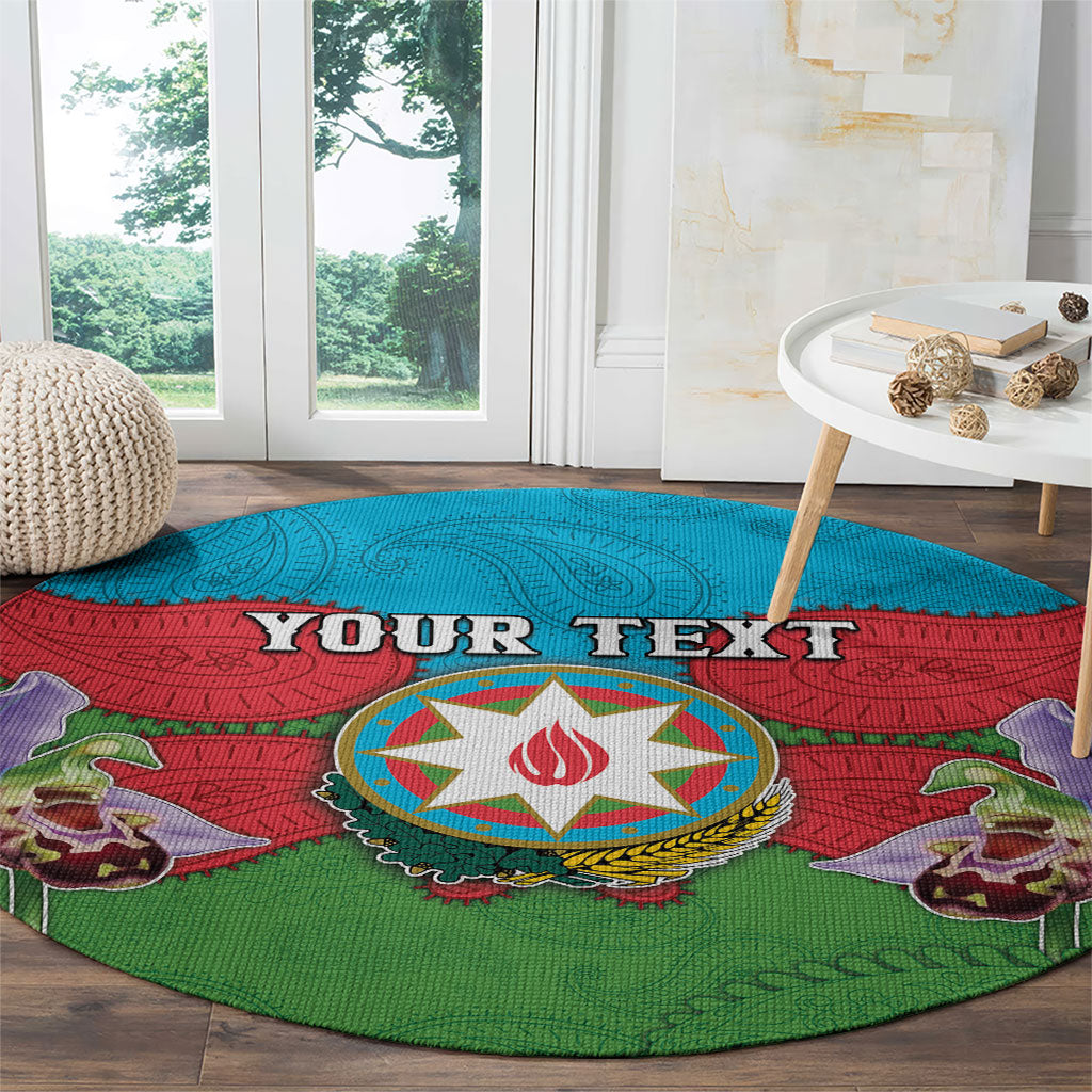 Personalized Azerbaijan Round Carpet Khari Bulbul Buta Pattern Emblem Flame