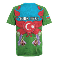 Personalized Azerbaijan Rugby Jersey Khari Bulbul Buta Pattern Emblem Flame
