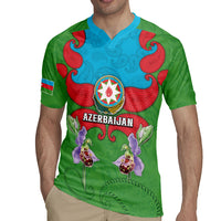 Personalized Azerbaijan Rugby Jersey Khari Bulbul Buta Pattern Emblem Flame