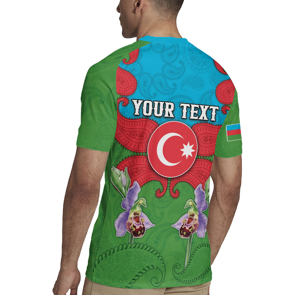 Personalized Azerbaijan Rugby Jersey Khari Bulbul Buta Pattern Emblem Flame