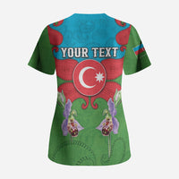 Personalized Azerbaijan Scrub Top Khari Bulbul Buta Pattern Emblem Flame