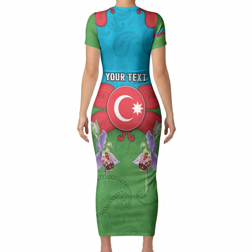 Personalized Azerbaijan Short Sleeve Bodycon Dress Khari Bulbul Buta Pattern Emblem Flame