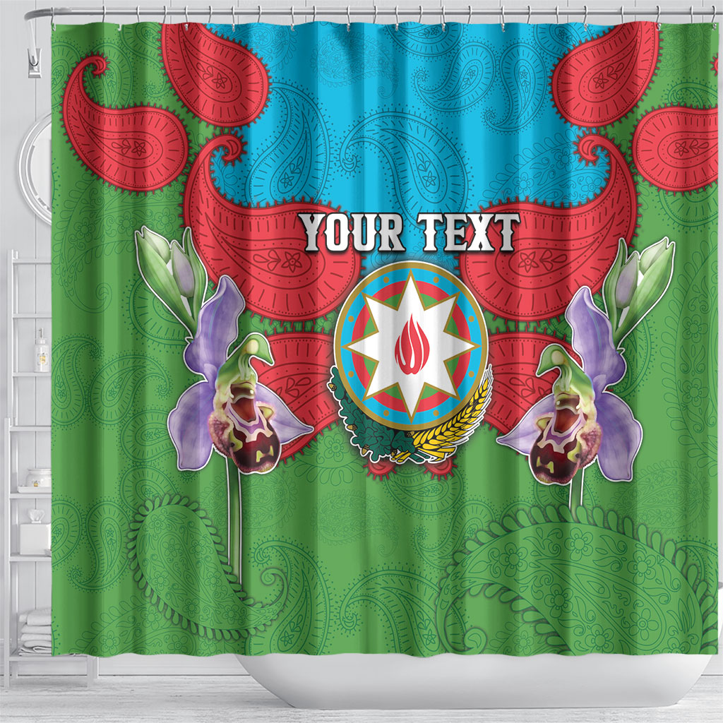 Personalized Azerbaijan Shower Curtain Khari Bulbul Buta Pattern Emblem Flame