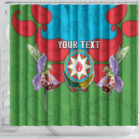 Personalized Azerbaijan Shower Curtain Khari Bulbul Buta Pattern Emblem Flame