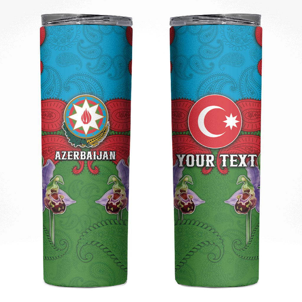 Personalized Azerbaijan Skinny Tumbler Khari Bulbul Buta Pattern Emblem Flame