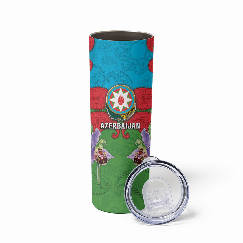Personalized Azerbaijan Skinny Tumbler Khari Bulbul Buta Pattern Emblem Flame