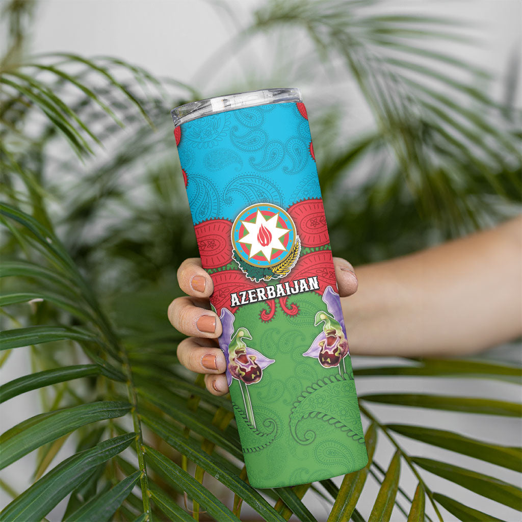 Personalized Azerbaijan Skinny Tumbler Khari Bulbul Buta Pattern Emblem Flame