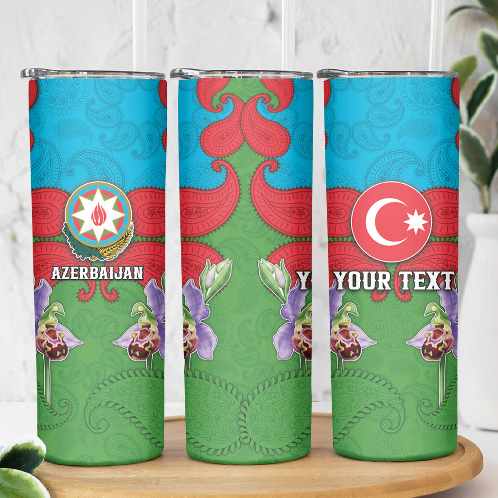 Personalized Azerbaijan Skinny Tumbler Khari Bulbul Buta Pattern Emblem Flame