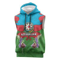 Personalized Azerbaijan Sleeveless Hoodie Khari Bulbul Buta Pattern Emblem Flame