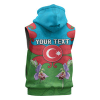 Personalized Azerbaijan Sleeveless Hoodie Khari Bulbul Buta Pattern Emblem Flame