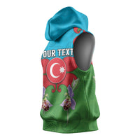 Personalized Azerbaijan Sleeveless Hoodie Khari Bulbul Buta Pattern Emblem Flame