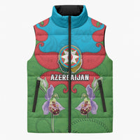 Personalized Azerbaijan Sleeveless Puffer Jacket Khari Bulbul Buta Pattern Emblem Flame