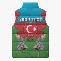 Personalized Azerbaijan Sleeveless Puffer Jacket Khari Bulbul Buta Pattern Emblem Flame
