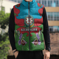Personalized Azerbaijan Sleeveless Puffer Jacket Khari Bulbul Buta Pattern Emblem Flame
