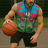 Personalized Azerbaijan Sleeveless Zip Hoodie Khari Bulbul Buta Pattern Emblem Flame