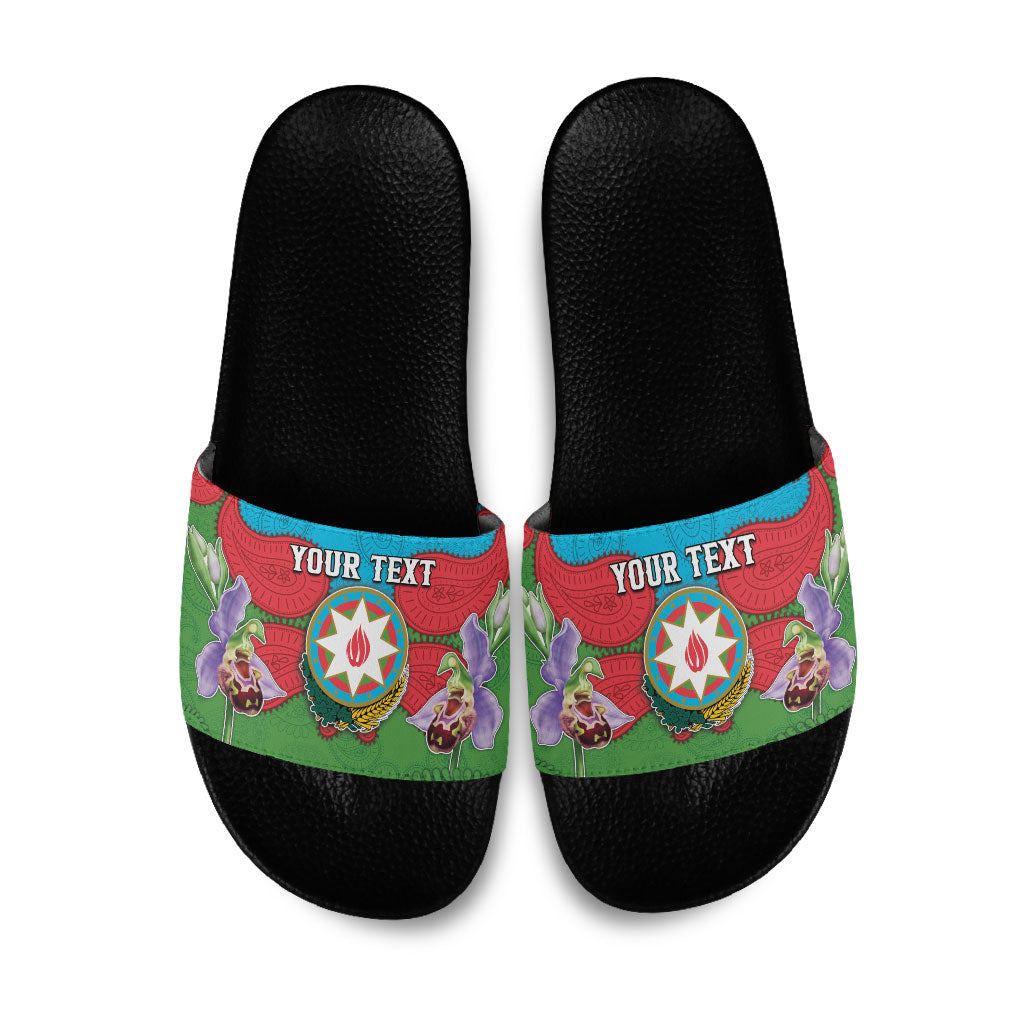 Personalized Azerbaijan Slide Sandals Khari Bulbul Buta Pattern Emblem Flame