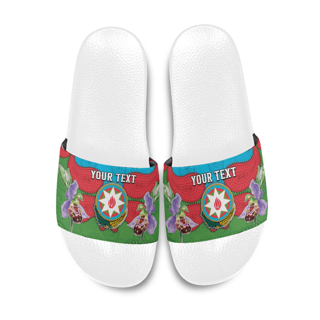 Personalized Azerbaijan Slide Sandals Khari Bulbul Buta Pattern Emblem Flame