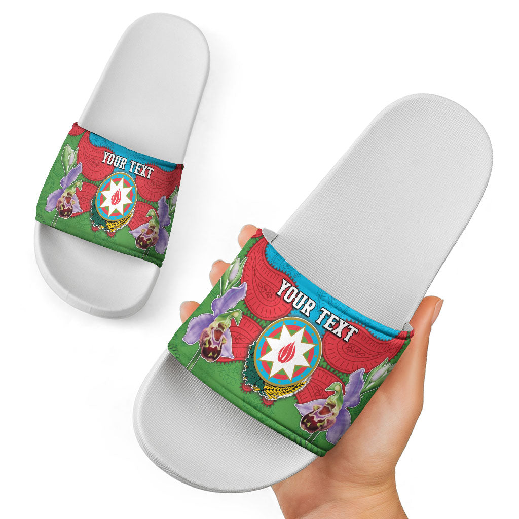 Personalized Azerbaijan Slide Sandals Khari Bulbul Buta Pattern Emblem Flame