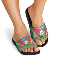 Personalized Azerbaijan Slide Sandals Khari Bulbul Buta Pattern Emblem Flame