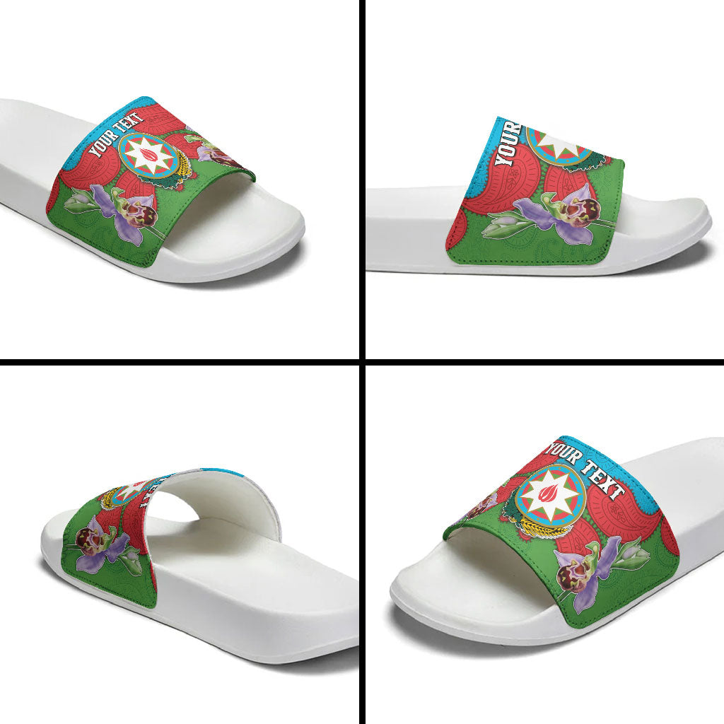Personalized Azerbaijan Slide Sandals Khari Bulbul Buta Pattern Emblem Flame