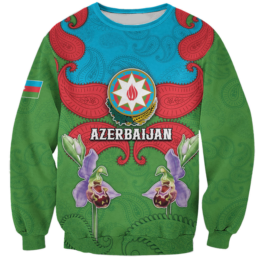 Personalized Azerbaijan Sweatshirt Khari Bulbul Buta Pattern Emblem Flame