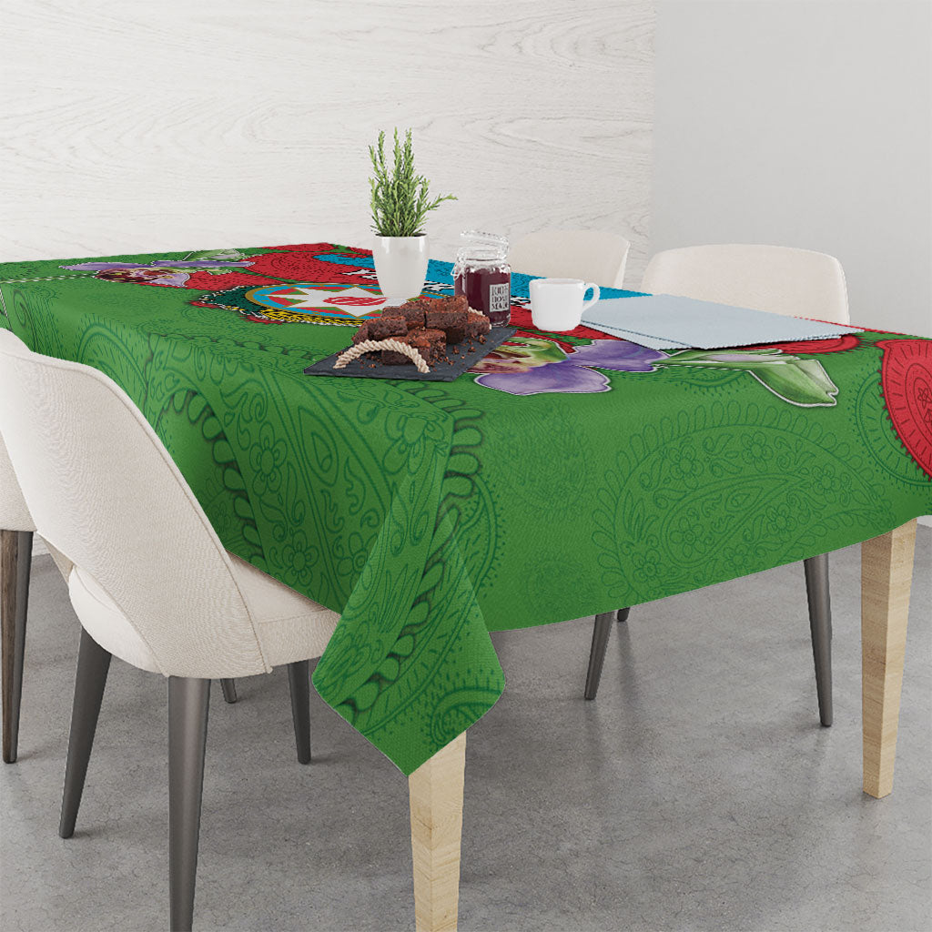 Personalized Azerbaijan Tablecloth Khari Bulbul Buta Pattern Emblem Flame