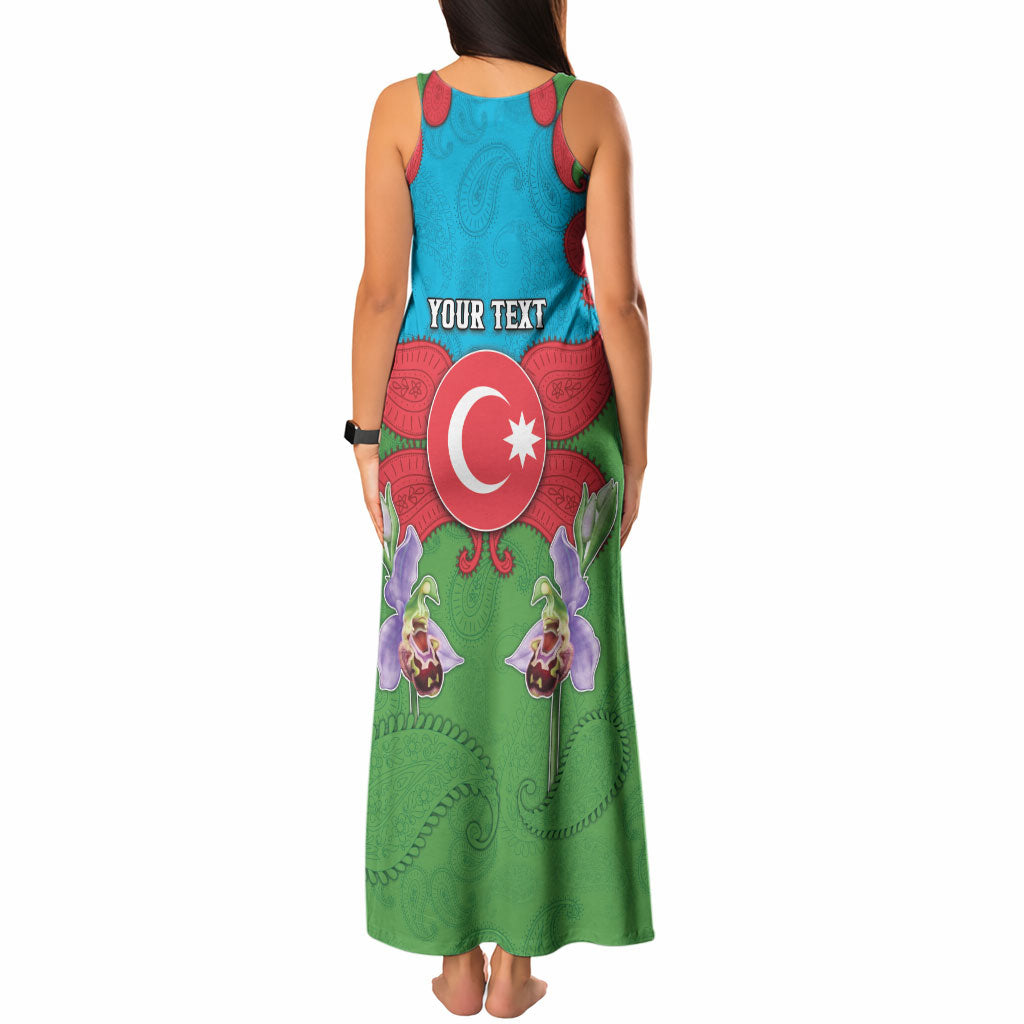 Personalized Azerbaijan Tank Maxi Dress Khari Bulbul Buta Pattern Emblem Flame