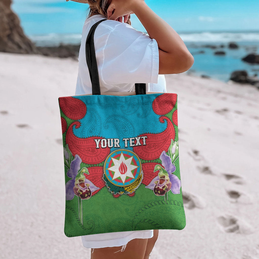 Personalized Azerbaijan Tote Bag Khari Bulbul Buta Pattern Emblem Flame