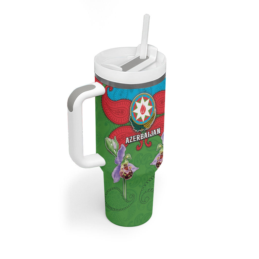 Personalized Azerbaijan Tumbler With Handle Khari Bulbul Buta Pattern Emblem Flame
