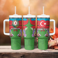 Personalized Azerbaijan Tumbler With Handle Khari Bulbul Buta Pattern Emblem Flame