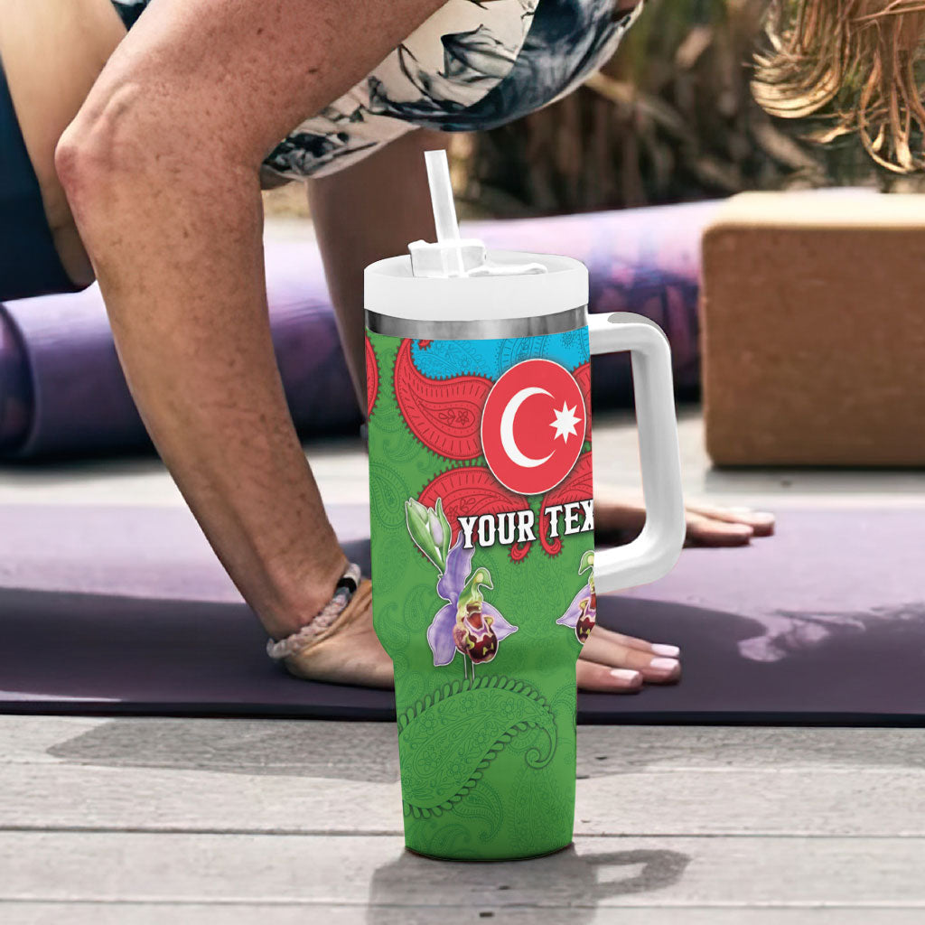 Personalized Azerbaijan Tumbler With Handle Khari Bulbul Buta Pattern Emblem Flame