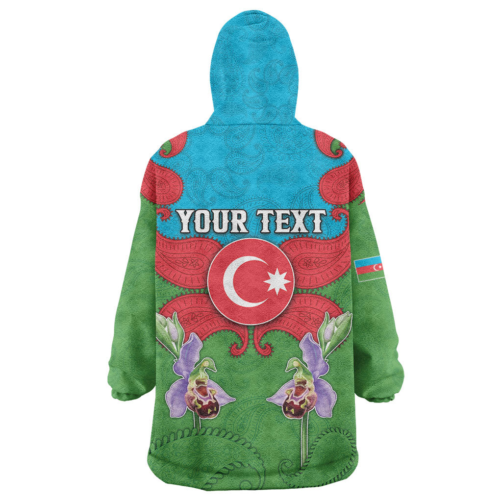 Personalized Azerbaijan Wearable Blanket Hoodie Khari Bulbul Buta Pattern Emblem Flame