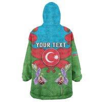 Personalized Azerbaijan Wearable Blanket Hoodie Khari Bulbul Buta Pattern Emblem Flame