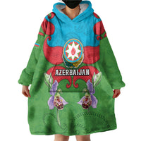 Personalized Azerbaijan Wearable Blanket Hoodie Khari Bulbul Buta Pattern Emblem Flame