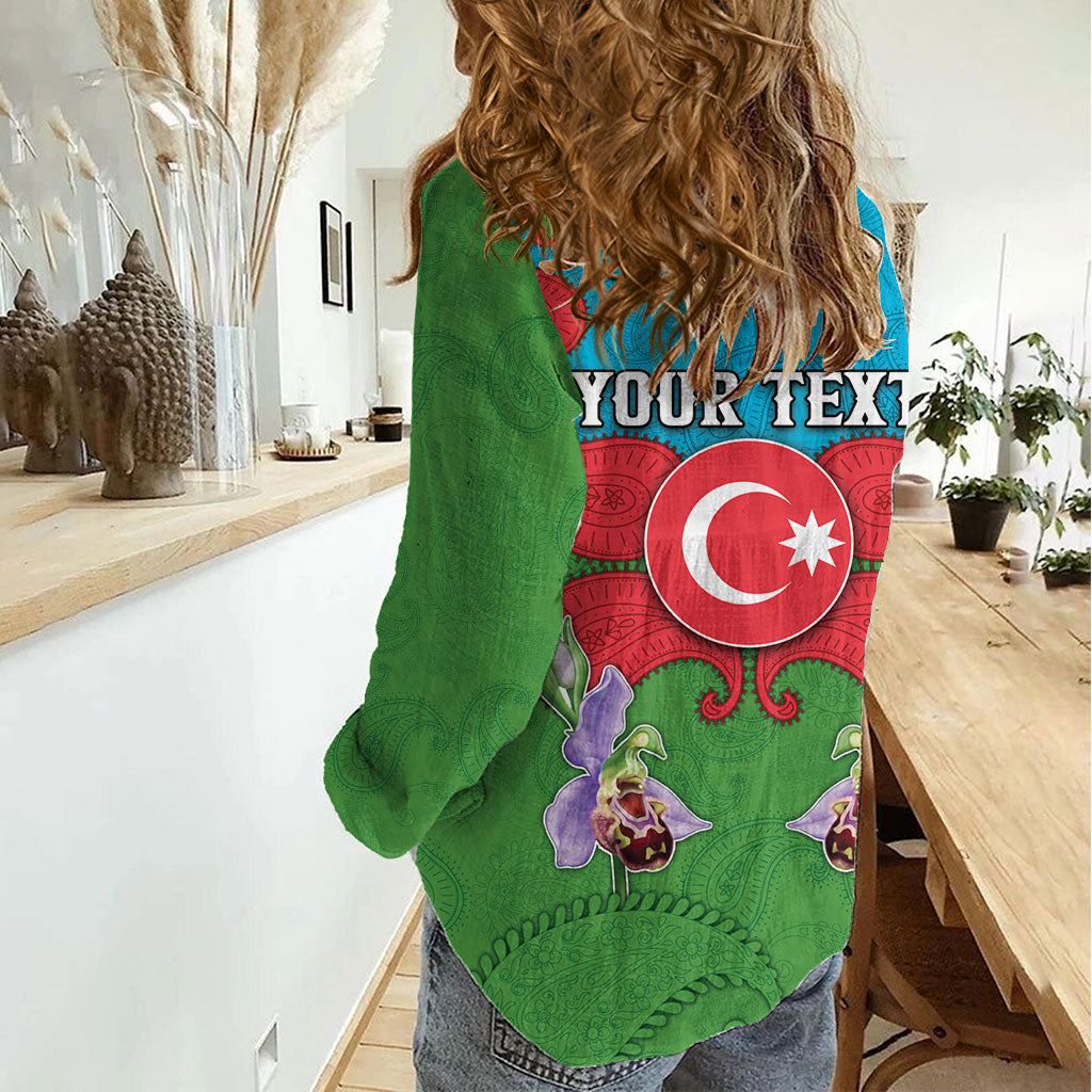 Personalized Azerbaijan Women Casual Shirt Khari Bulbul Buta Pattern Emblem Flame