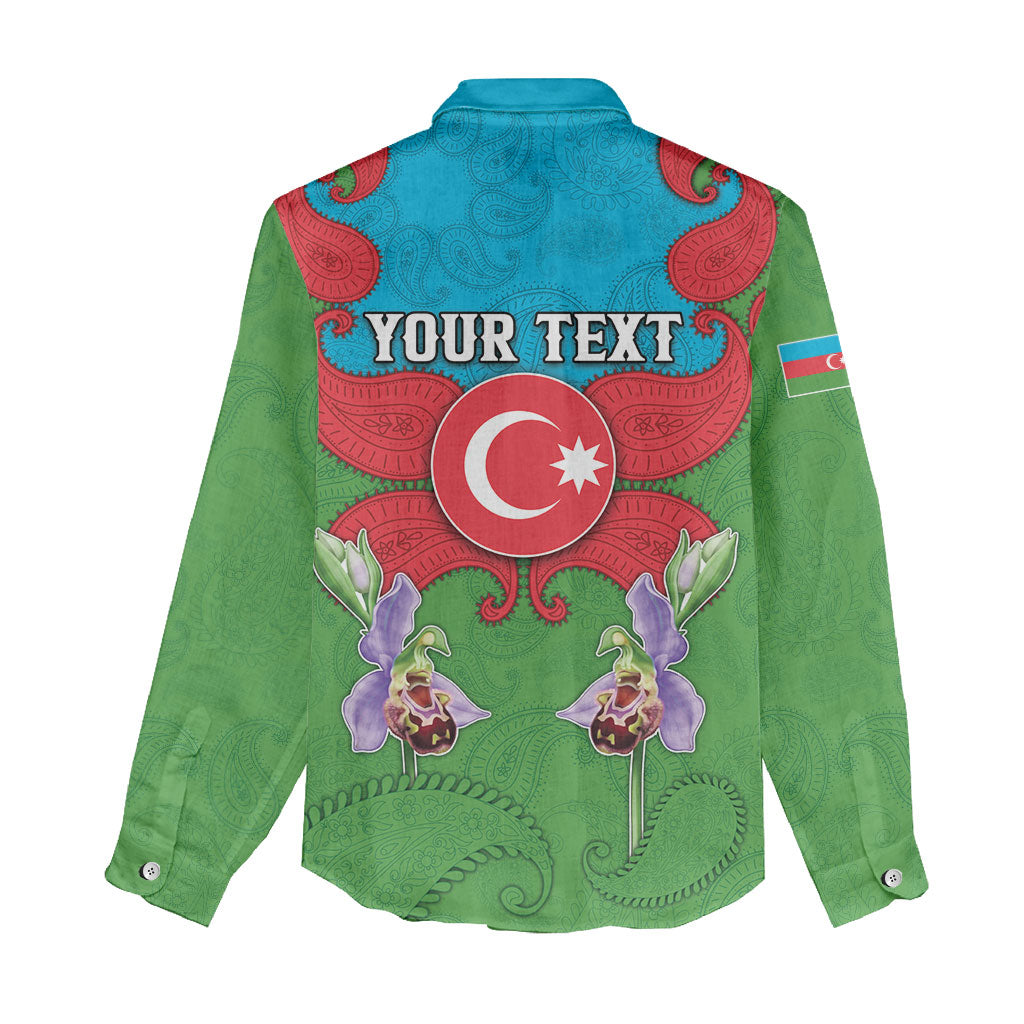Personalized Azerbaijan Women Casual Shirt Khari Bulbul Buta Pattern Emblem Flame